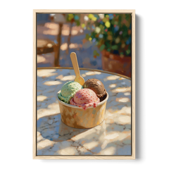 Ice Cream Painting Gelato Cup in Summer Shade - Oak Framed Canvas Wall Art - Front