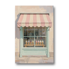 Ice Cream Shop Decor of a Striped Awning Window - Canvas Wall Art - Front