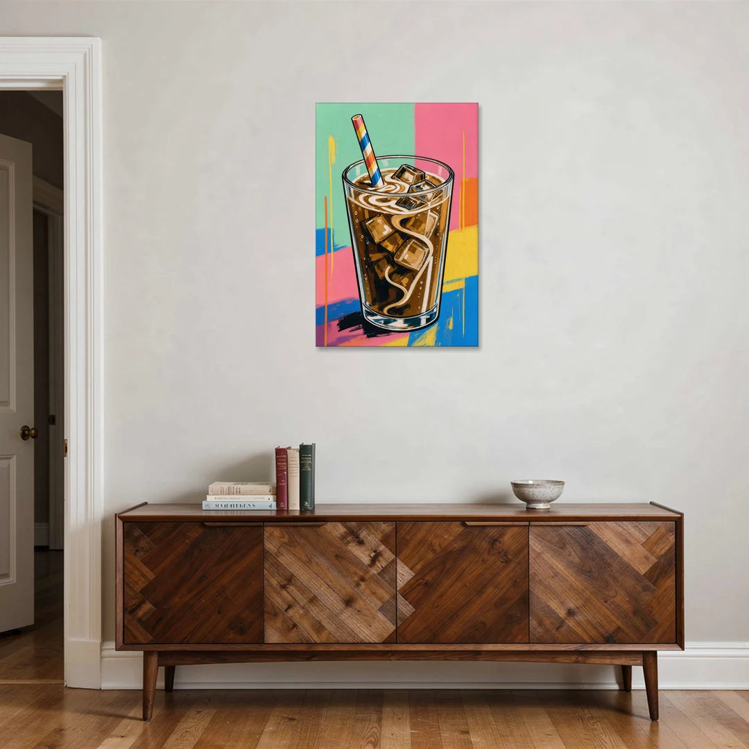 Iced Coffee With a Striped Straw - Canvas Wall Art - Coffee Table - 24x36