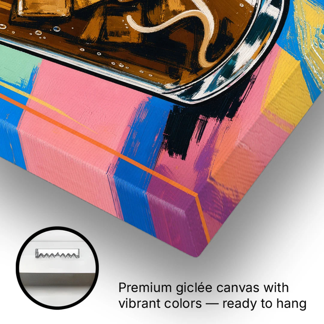Iced Coffee With a Striped Straw - Canvas Wall Art - Gallery Wrap Corner