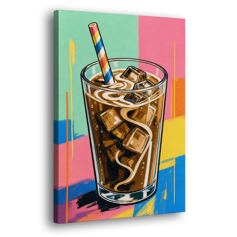 Modern Iced Coffee with a Striped Straw - Canvas Wall Art