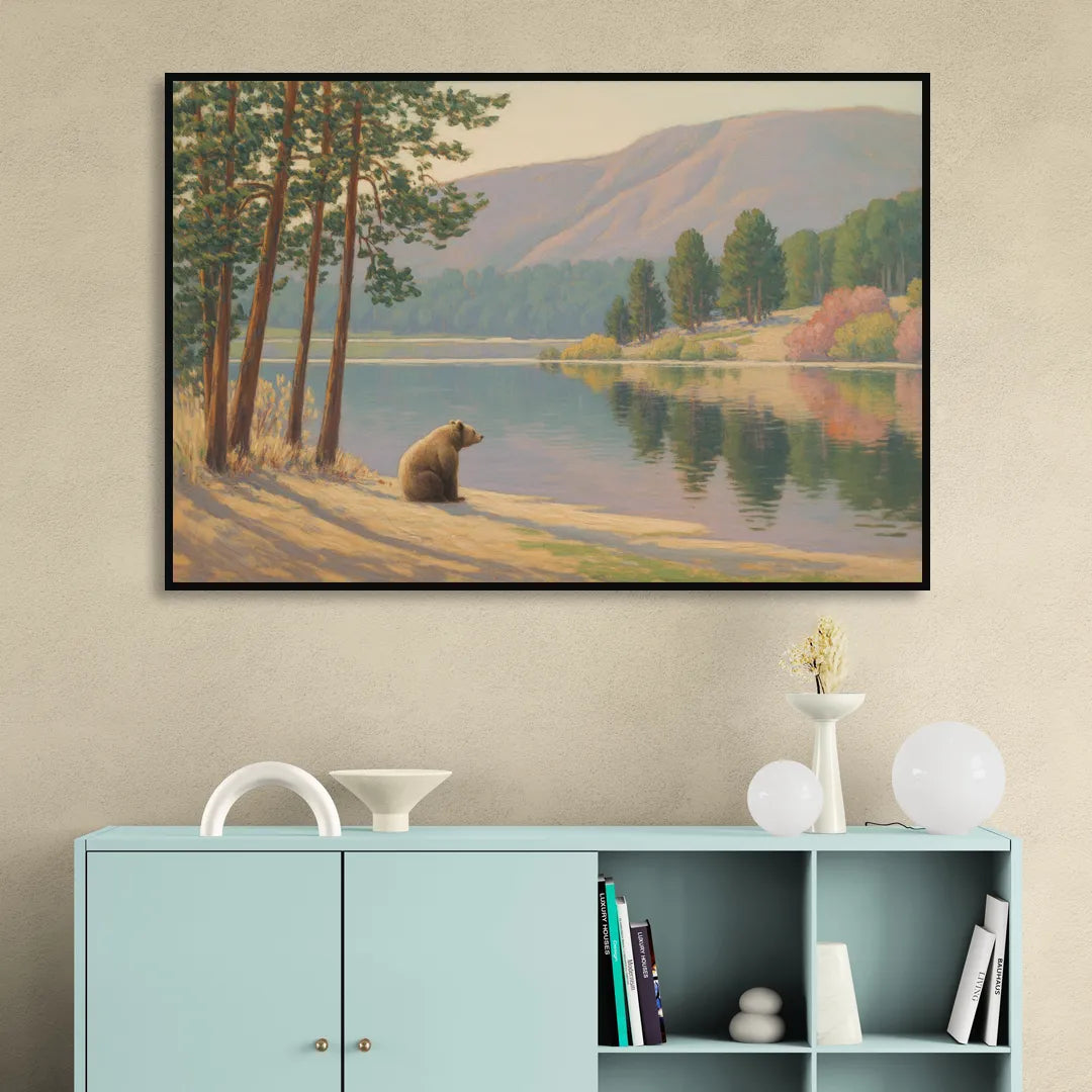 Iconic Big Bear Lake View Sitting Room - Black Canvas Wall Art