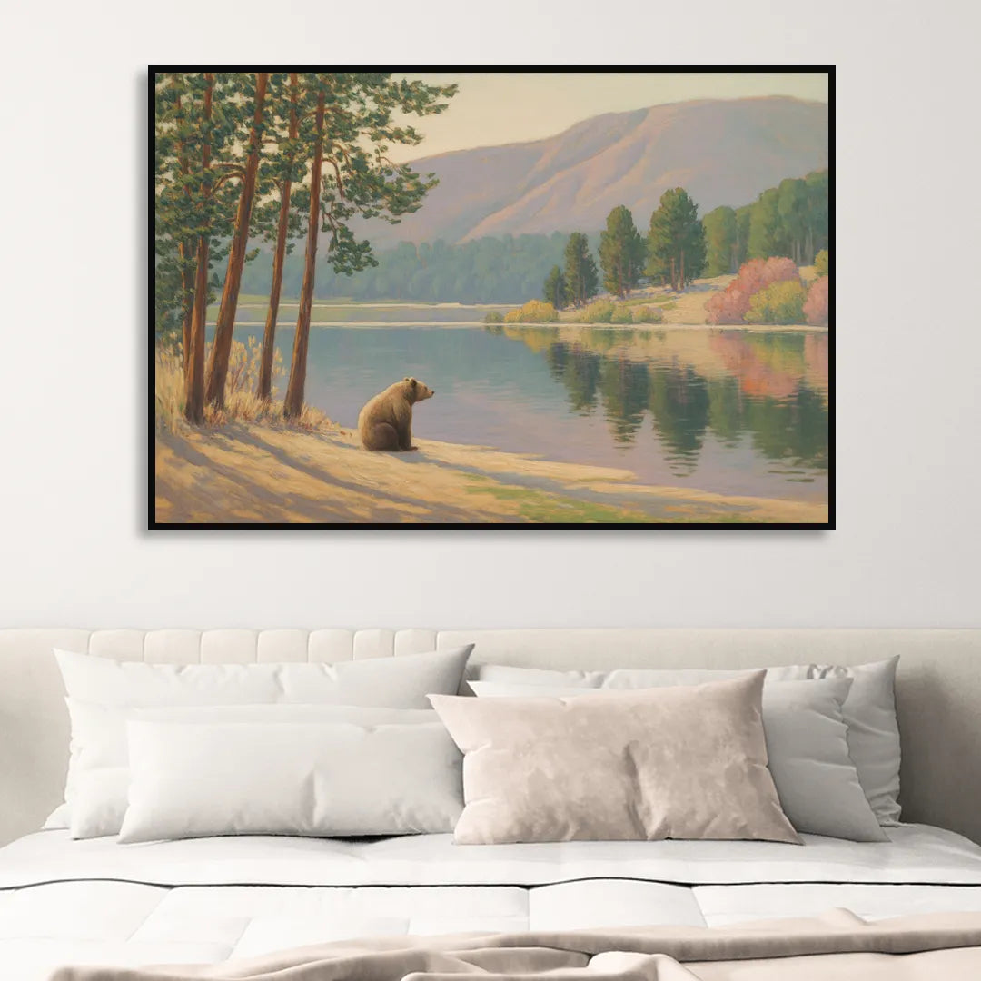 Iconic Big Bear Lake View Living Room - Black Canvas Wall Art
