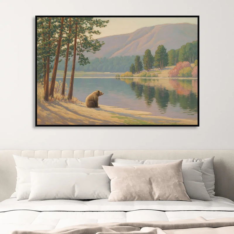 Iconic Big Bear Lake View Living Room - Black Canvas Wall Art