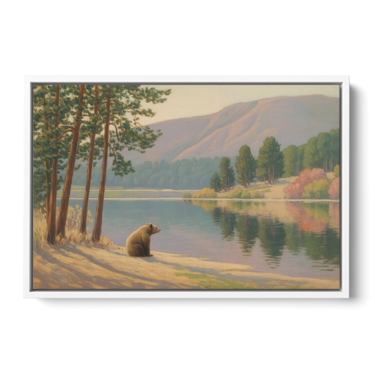 Iconic Big Bear Lake View - White Framed Canvas Wall Art - Front