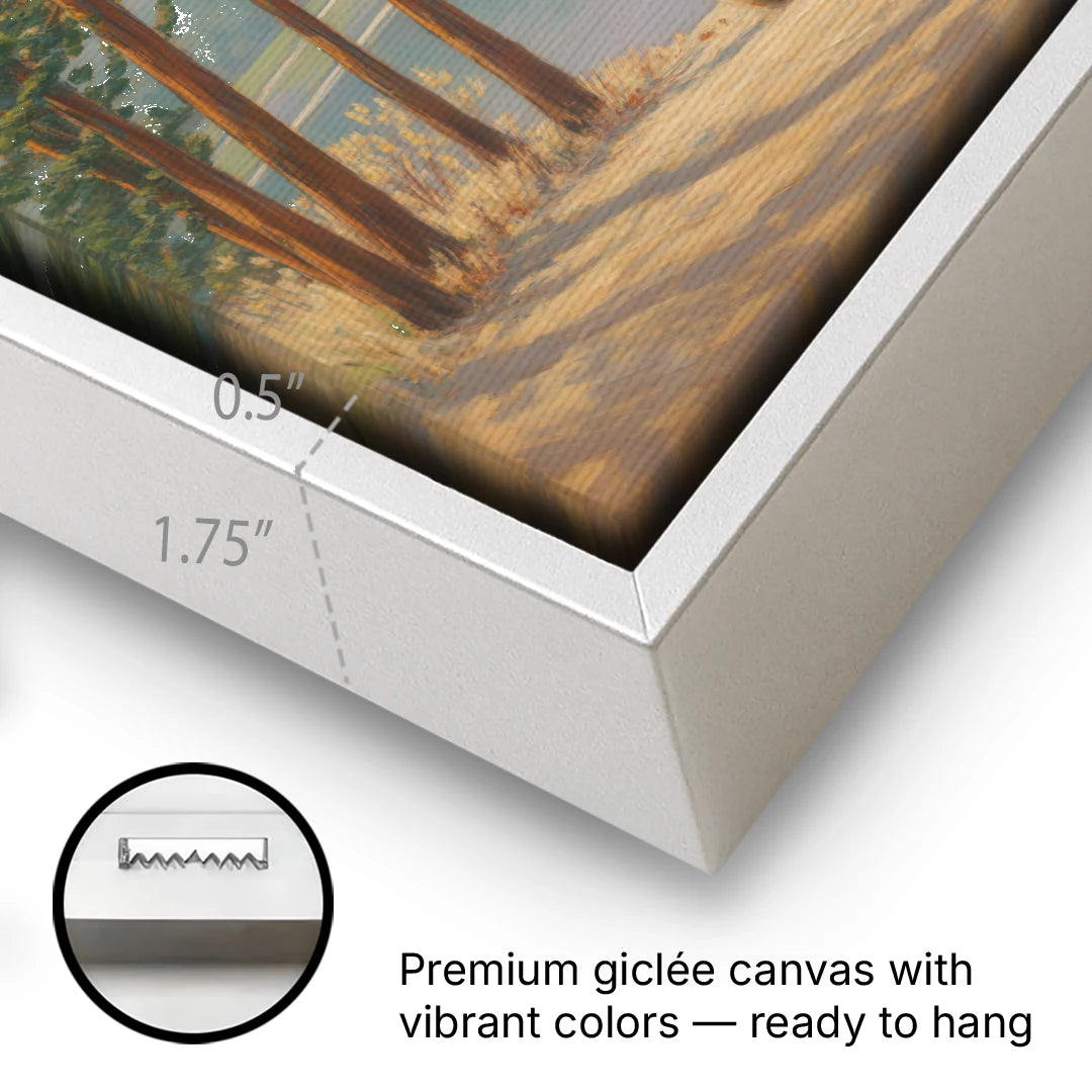 Iconic Big Bear Lake View - White Framed Canvas Wall Art - Gallery Wrap Corner