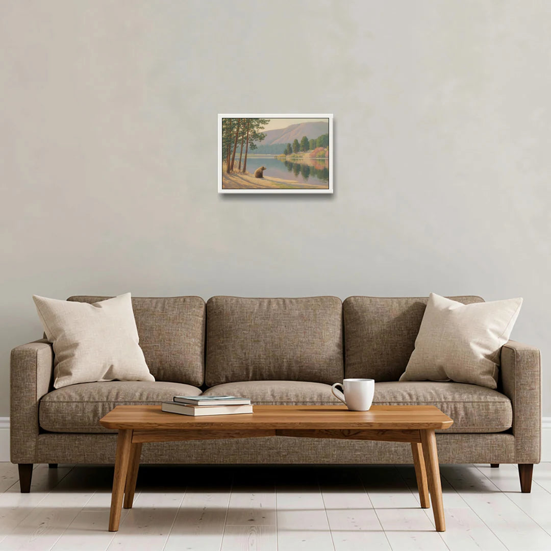 Iconic Big Bear Lake View - White Framed Canvas Wall Art - Sofa - 18x12