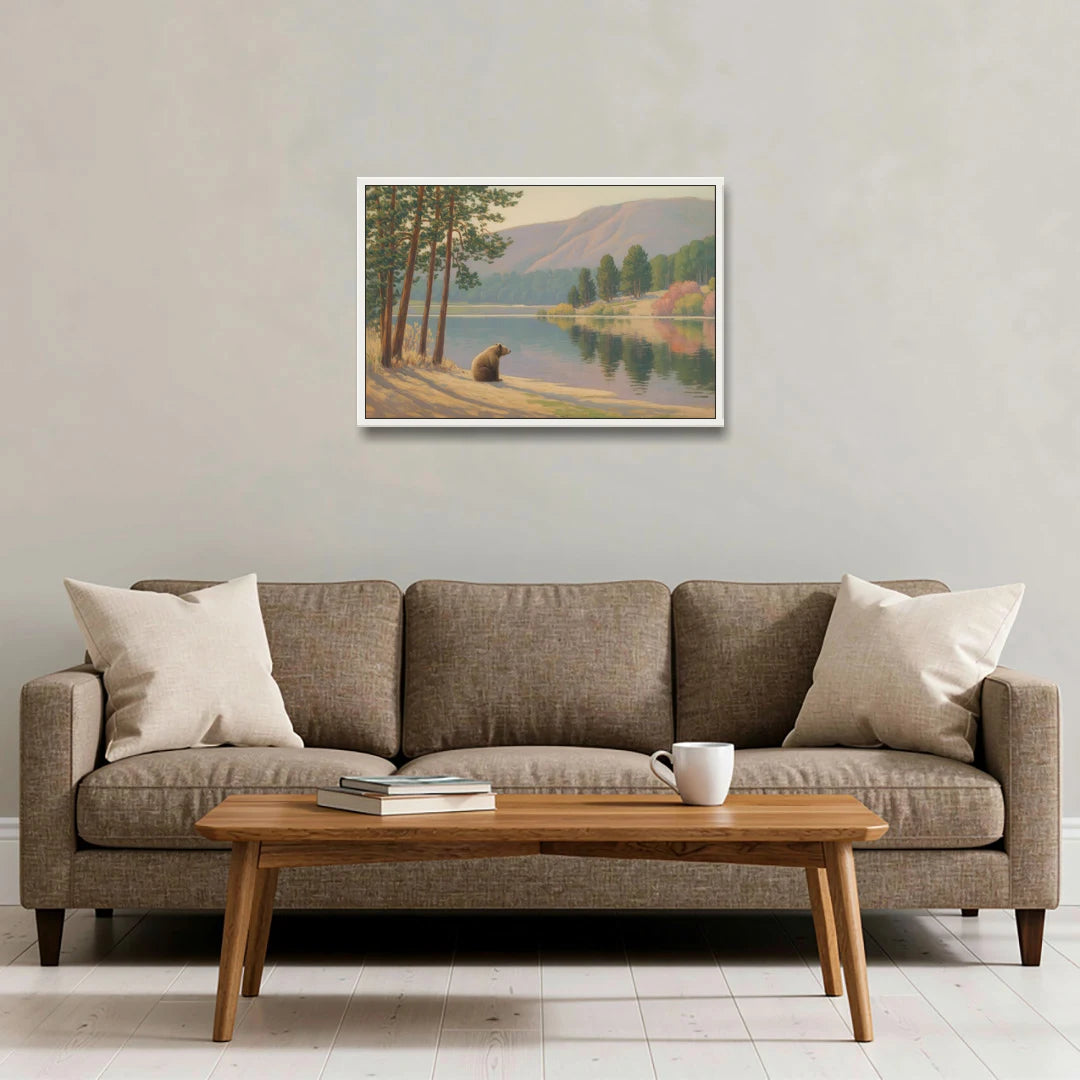 Iconic Big Bear Lake View - White Framed Canvas Wall Art - Sofa - 30x20