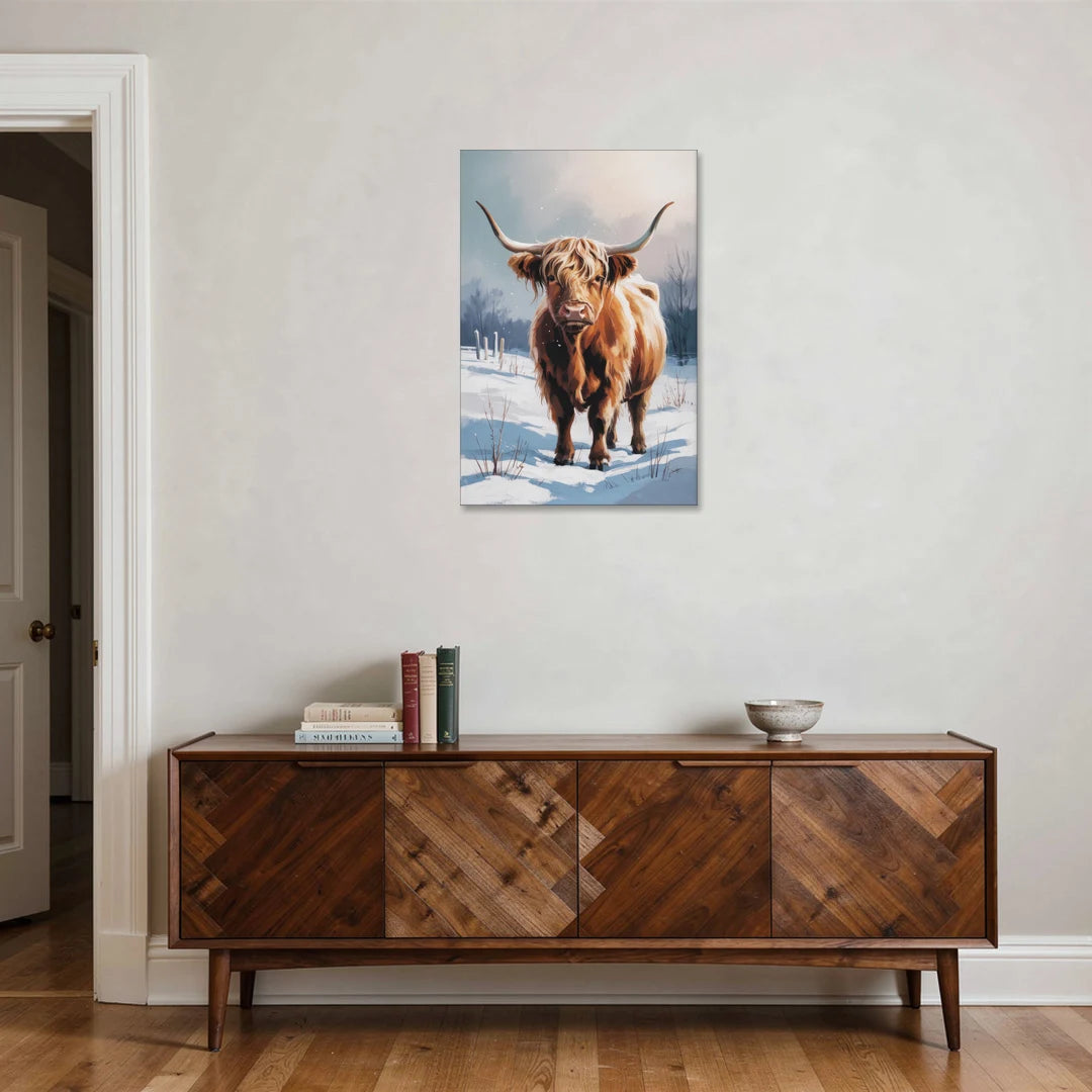 Iconic Highland Cow in Snow - Canvas Wall Art - Coffee Table - 24x36