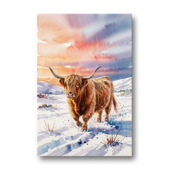 Iconic Highland Cow in Snow - Canvas Wall Art - Front