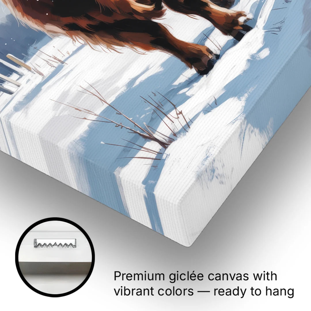 Iconic Highland Cow in Snow - Canvas Wall Art - Gallery Wrap Corner