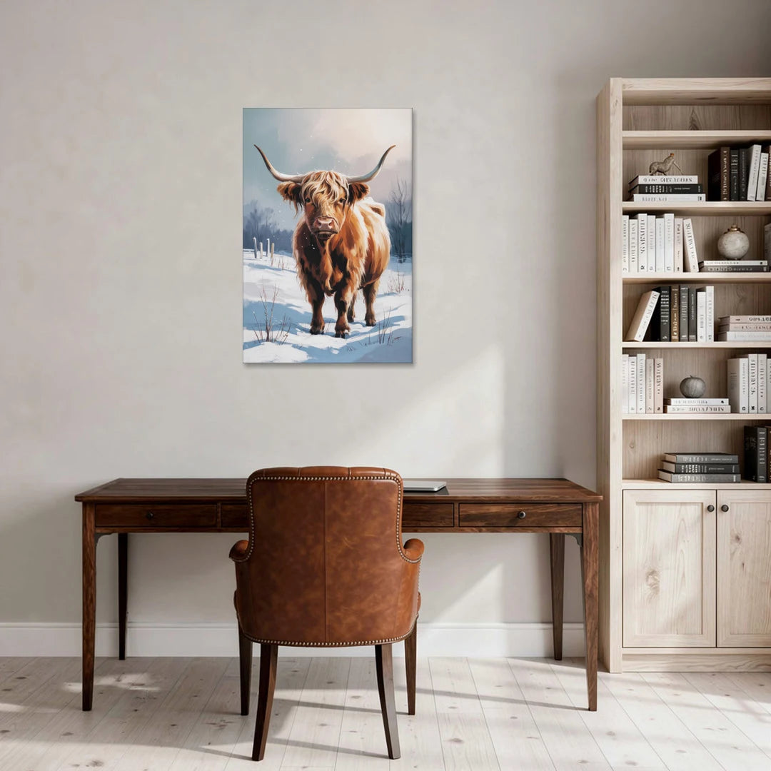 Iconic Highland Cow in Snow - Canvas Wall Art - Office - 24x36