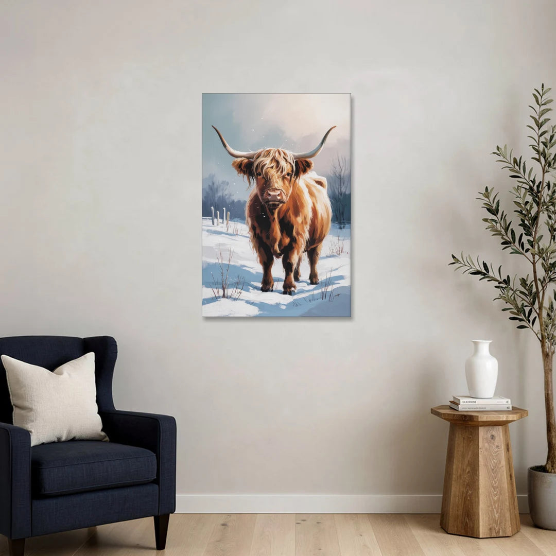 Iconic Highland Cow in Snow - Canvas Wall Art - Sofa - 24x36