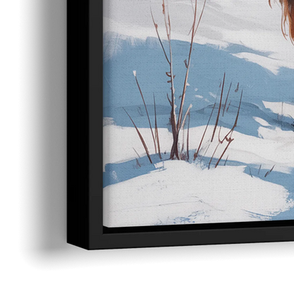 Iconic Highland Cow in Snow - Close-Up Black Frame Canvas