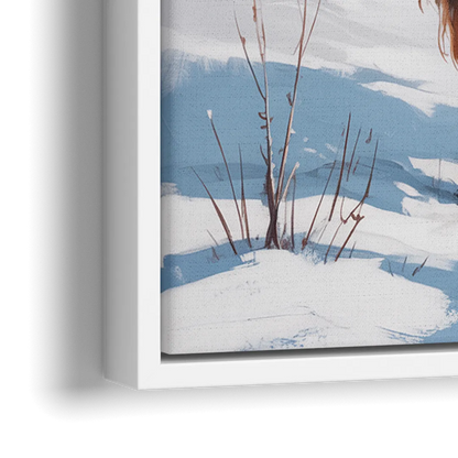 Iconic Highland Cow in Snow - Close-Up White Frame Canvas