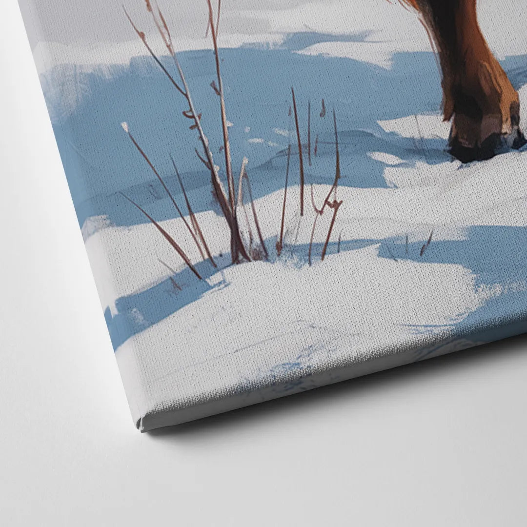 Iconic Highland Cow in Snow Canvas Close Up