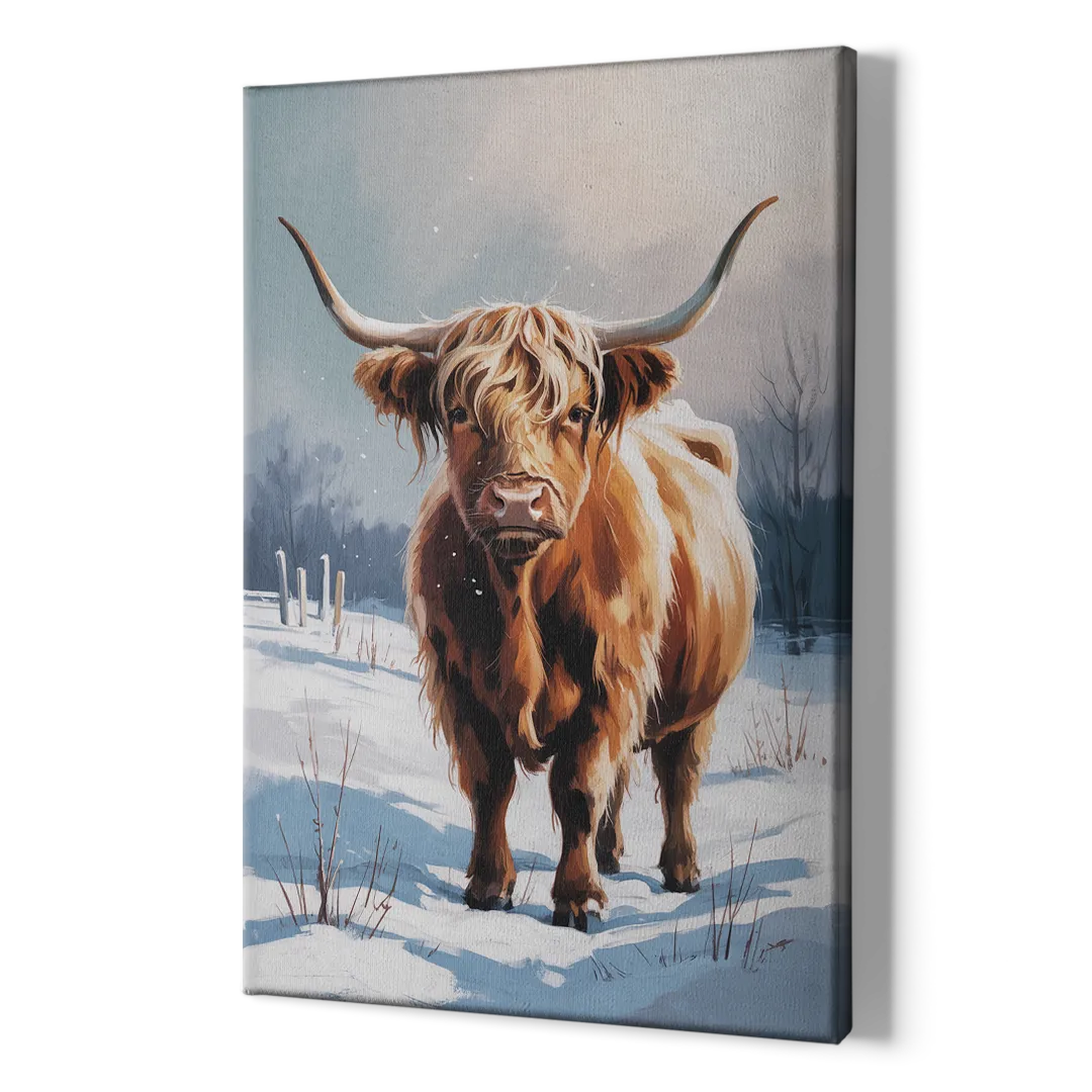 Iconic Highland Cow in Snow - Canvas Print Art Sides