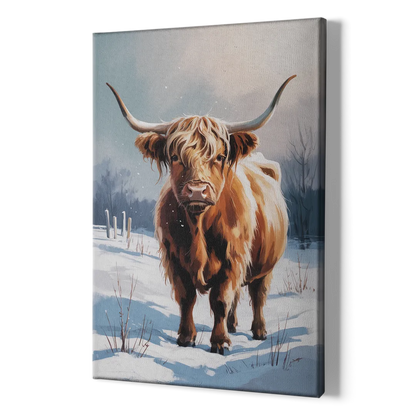 Iconic Highland Cow in Snow - Canvas Print Art Sides
