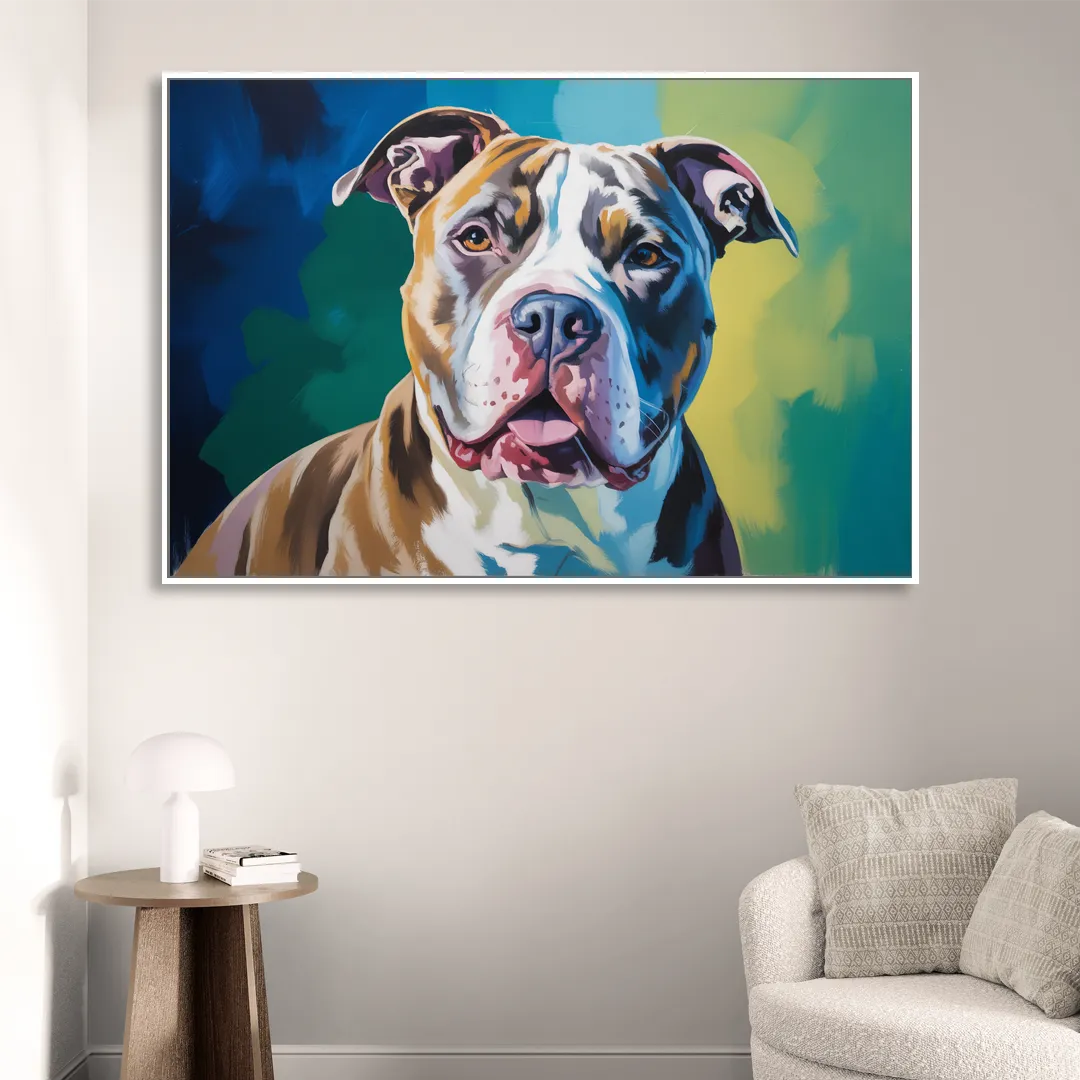 Iconic Pitbull Dog Sitting Room - White Canvas Wall Art