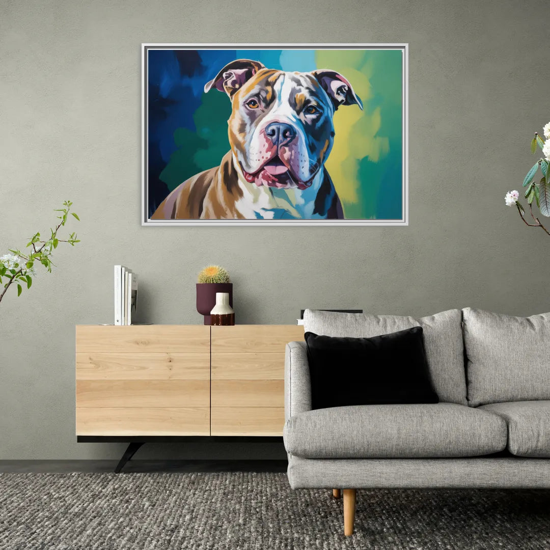 Iconic Pitbull Dog - Living Room White Frame Canvas
