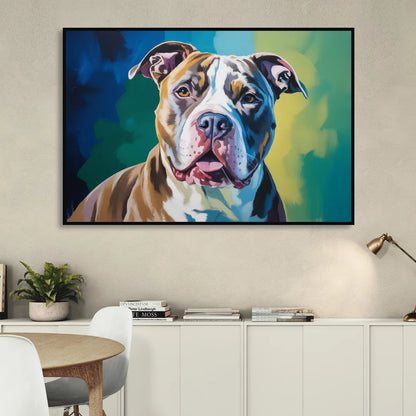 Iconic Pitbull Dog Sitting Room - Black Canvas Wall Art