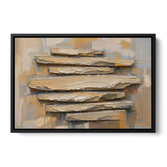 Impasto Abstract Painting of Stacked Limestone Plates - Black Framed Canvas Wall Art - Front