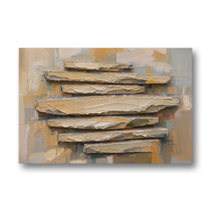 Impasto Abstract Painting of Stacked Limestone Plates - Canvas Wall Art - Front
