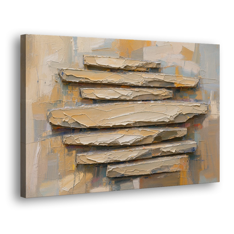 Impasto Abstract Painting of Stacked Limestone Plates - Canvas Wall Art - Side