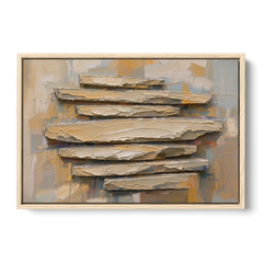 Impasto Abstract Painting of Stacked Limestone Plates - Oak Framed Canvas Wall Art - Front