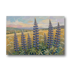 Impasto Flower Painting of Blue Lupines - Canvas Wall Art - Front