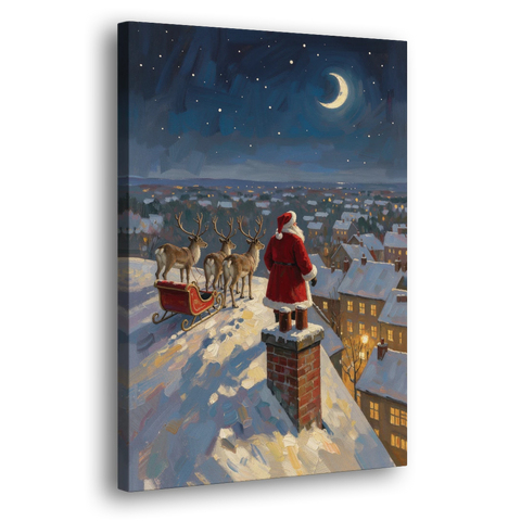 Impressionist Christmas Painting of Santa on the Rooftop - Canvas Wall Art - Side