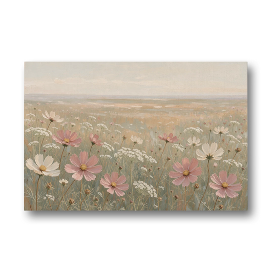 Impressionist Flower Painting of a Cosmos Meadow - Canvas Wall Art - Front