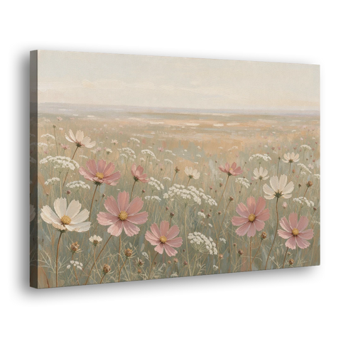 Impressionist Flower Painting of a Cosmos Meadow - Canvas Wall Art - Side