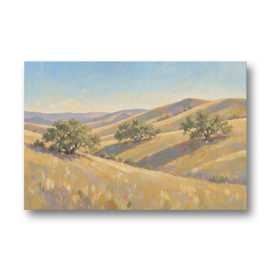 Impressionist Landscape Painting with Golden Oak Hills - Canvas Wall Art - Front