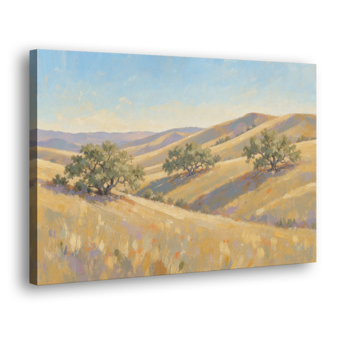 Impressionist Landscape Painting with Golden Oak Hills - Canvas Wall Art - Side