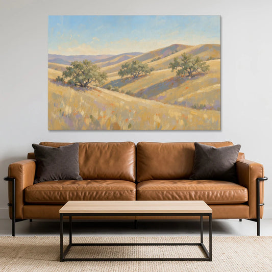 Impressionist Landscape Painting with Golden Oak Hills - Canvas Wall Art - Sofa - 60x40