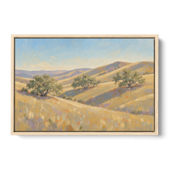 Impressionist Landscape Painting with Golden Oak Hills - Oak Framed Canvas Wall Art - Front