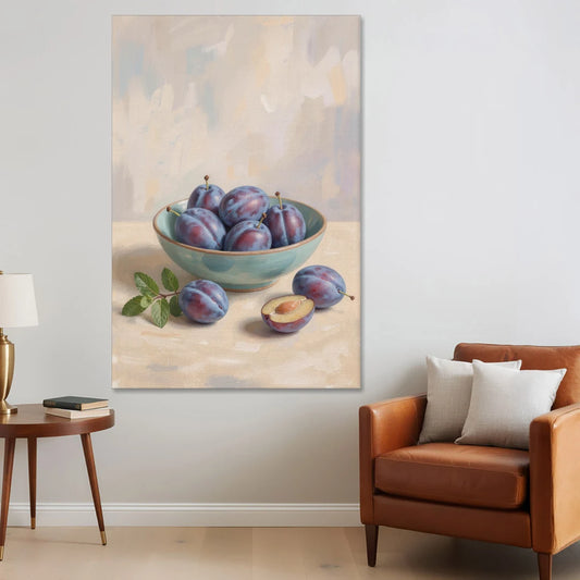 Impressionist Still Life Painting with Plums - Canvas Wall Art - Sofa - 40x60
