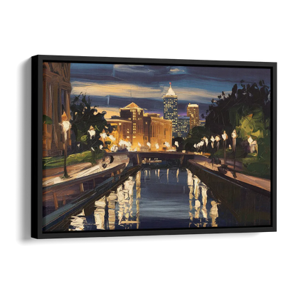 Indianapolis Canal Walk View Side - Black Canvas Wall Art