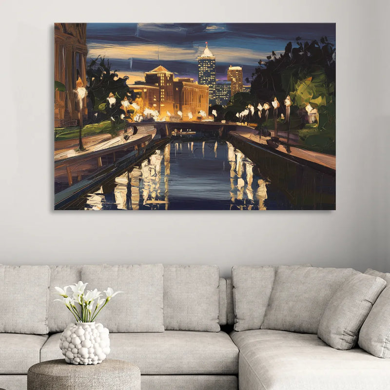 Indianapolis Canal Walk View Living Room - Canvas Wall Art