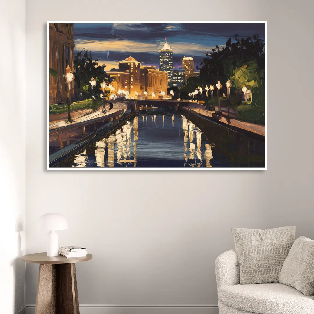Indianapolis Canal Walk View Sitting Room - White Canvas Wall Art