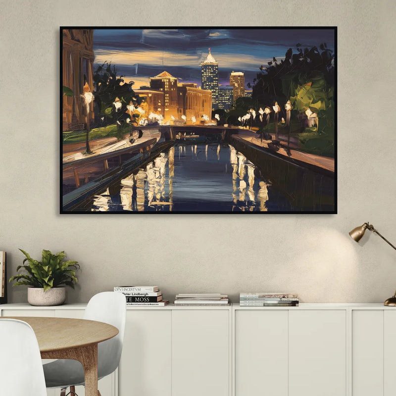 Indianapolis Canal Walk View Sitting Room - Black Canvas Wall Art
