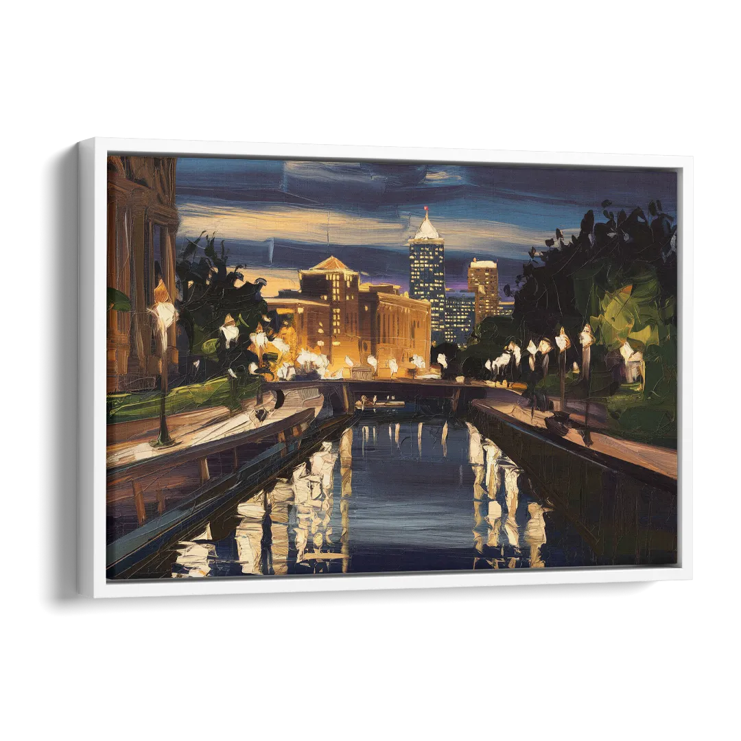 Indianapolis Canal Walk View Side - White Canvas Wall Art