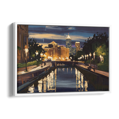 Indianapolis Canal Walk View Side - White Canvas Wall Art