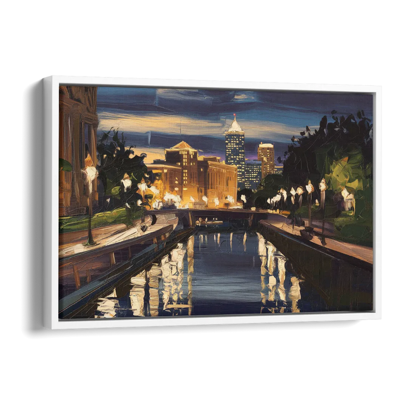 Indianapolis Canal Walk View Side - White Canvas Wall Art