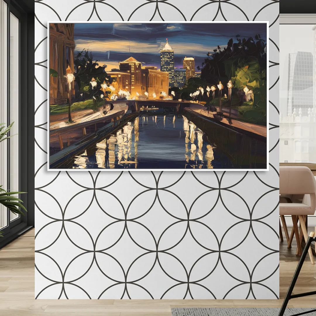 Indianapolis Canal Walk View Living Room - White Canvas Wall Art