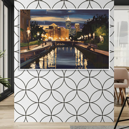 Indianapolis Canal Walk View Living Room - White Canvas Wall Art