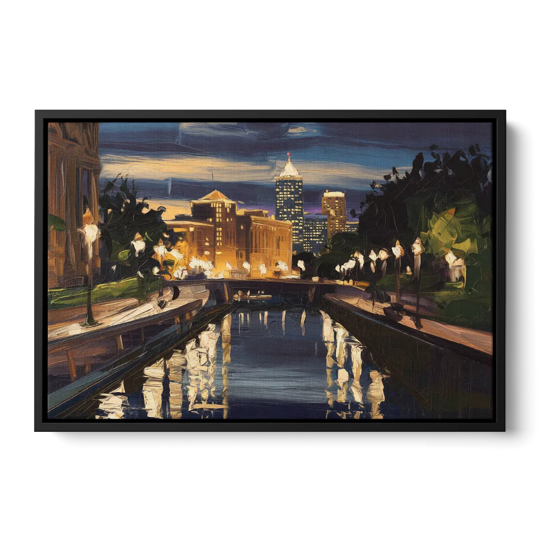 Indianapolis Canal Walk View Front - Black Canvas Wall Art