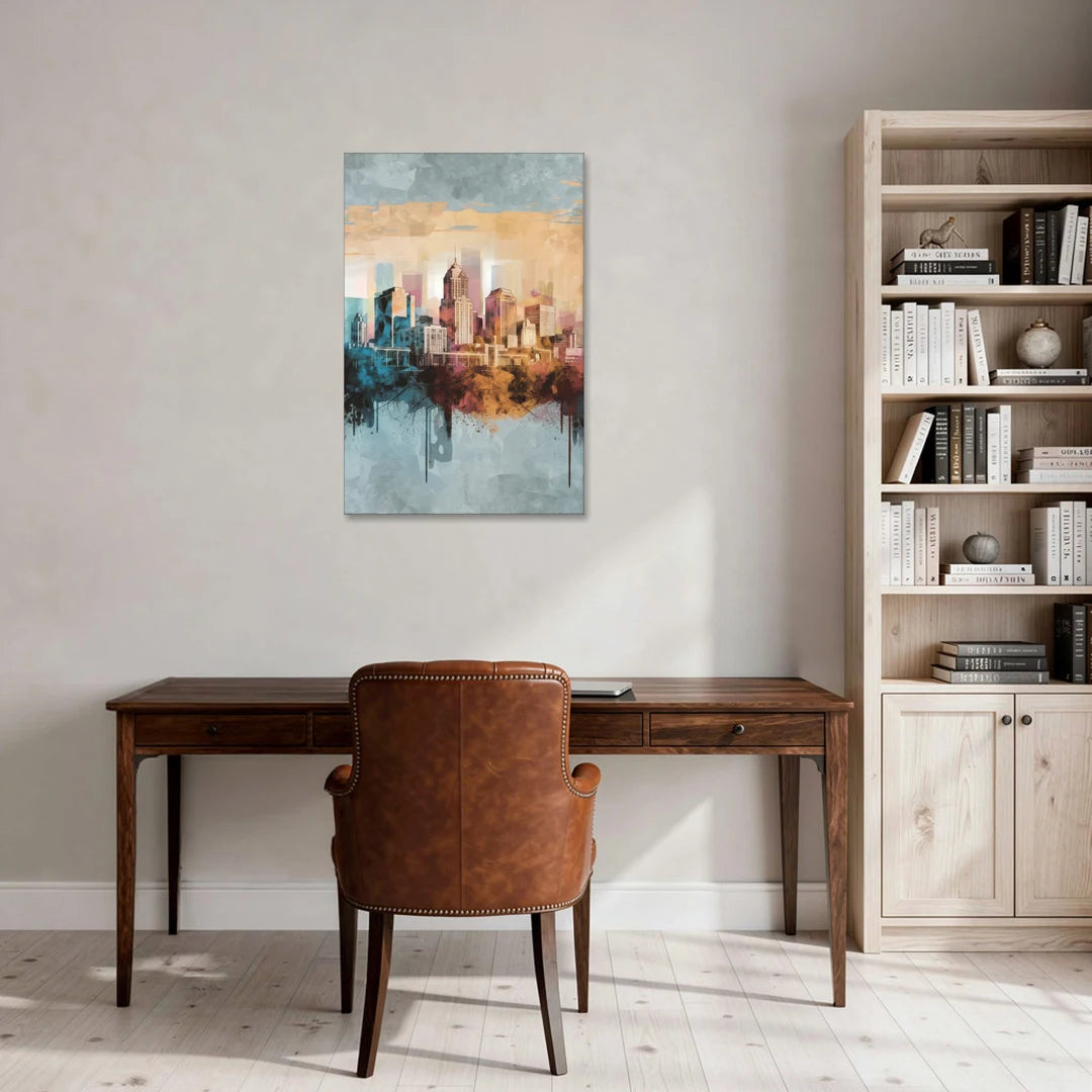 Indianapolis Cityscape in Watercolor - Canvas Wall Art - Office - 24x36