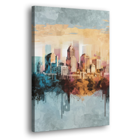 Indianapolis Cityscape in Watercolor - Canvas Wall Art - Side